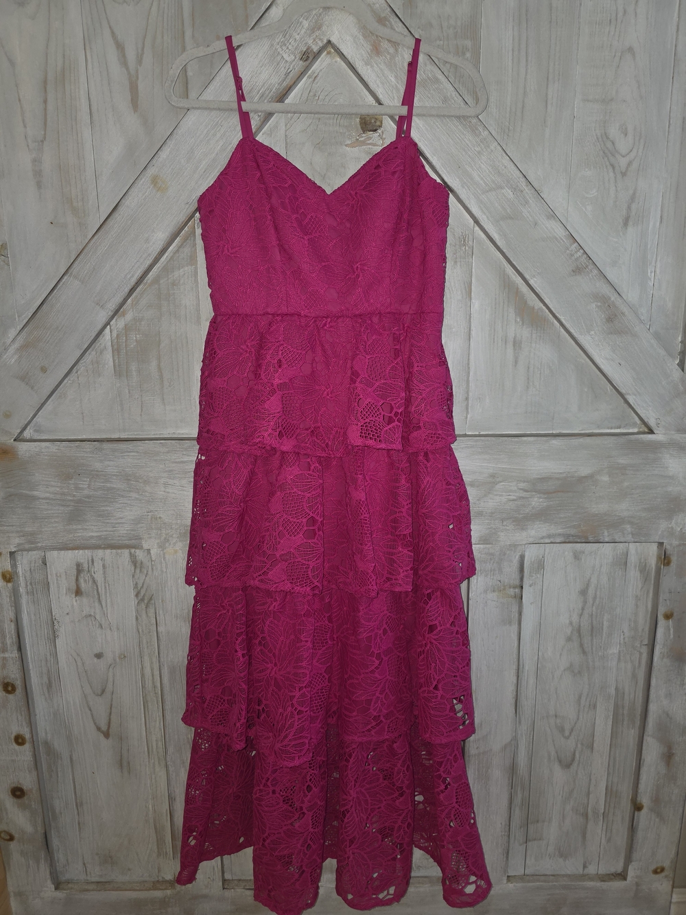 SIENA - Fuchsia Lace Tiered Spaghetti-Strap Dress - SIZE 8